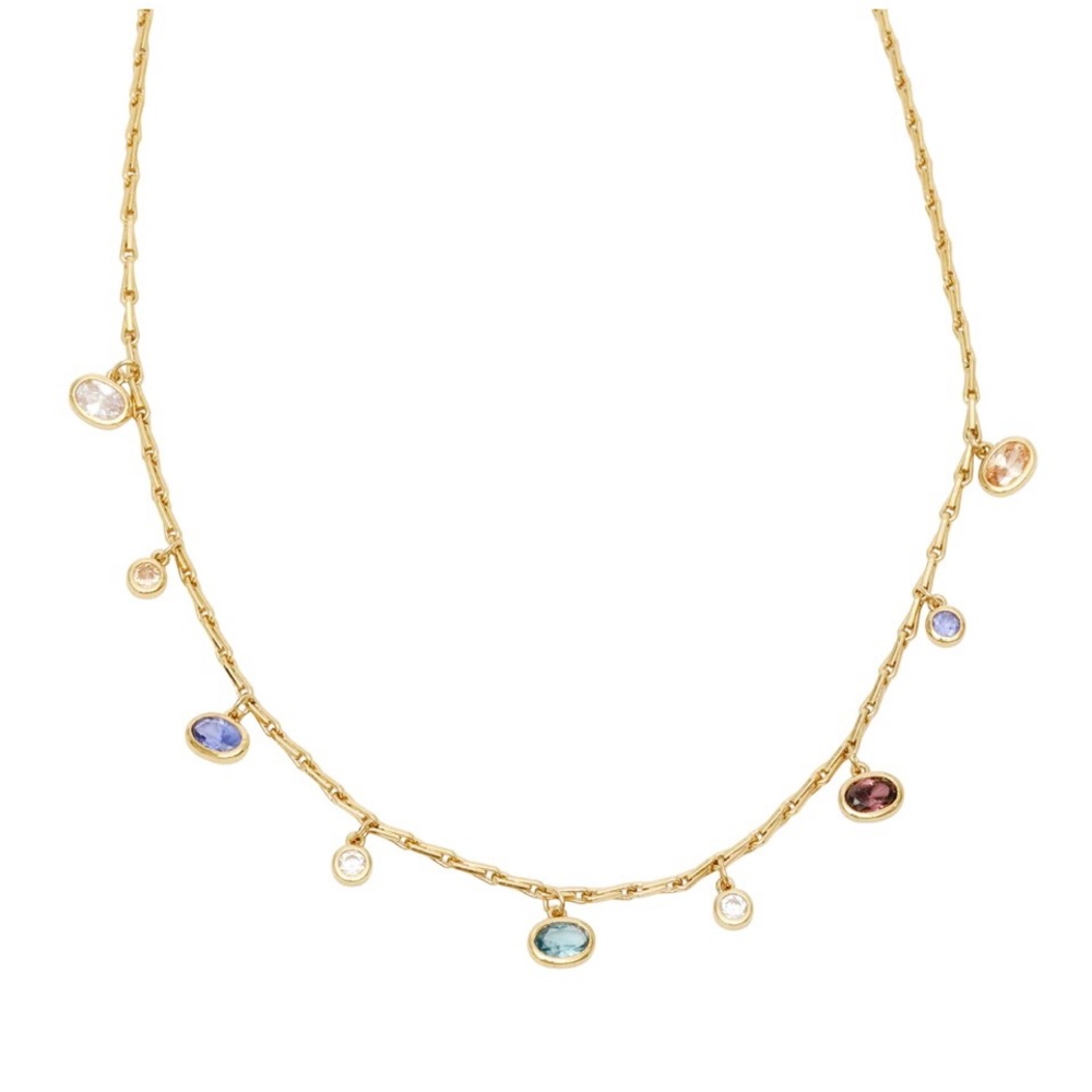 Gold Multi-Gemstone Station Necklace - Colorful Bezel Gem Drops